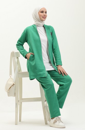 Zippered Tracksuit Set 3057-02 Green 3057-02