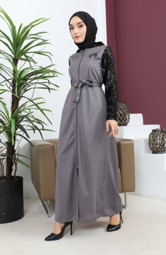 Sequined Detailed Abaya Anthracite 15200 13610