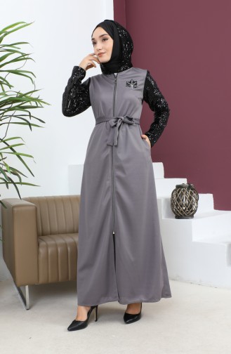 Abaya Détail Paillettes Anthracite 15200 13610