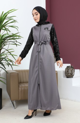 Sequined Detailed Abaya Anthracite 15200 13610