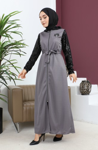 Abaya Détail Paillettes Anthracite 15200 13610