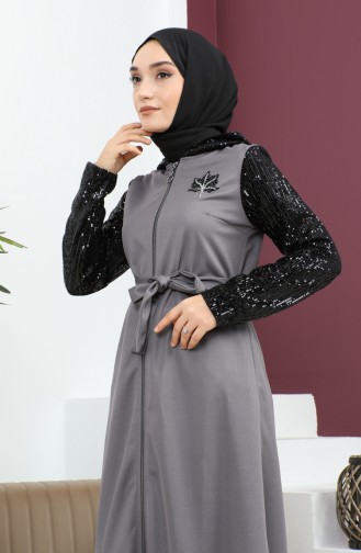 Sequined Detailed Abaya Anthracite 15200 13610
