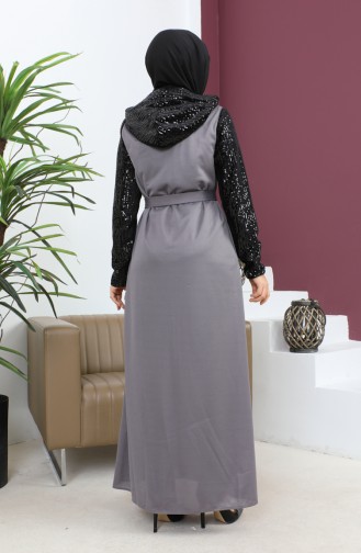 Sequined Detailed Abaya Anthracite 15200 13610