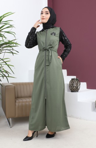 Paillettenbesetztes Abaya Khaki 15200 13611