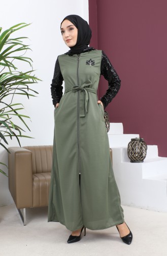 Paillettenbesetztes Abaya Khaki 15200 13611