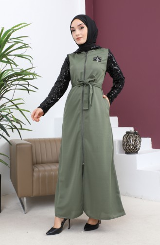 Paillettenbesetztes Abaya Khaki 15200 13611