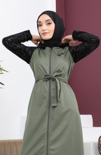 Paillettenbesetztes Abaya Khaki 15200 13611