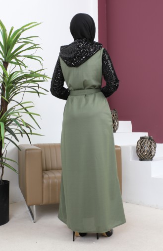Paillettenbesetztes Abaya Khaki 15200 13611