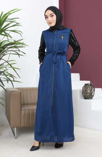 Abaya Détail Paillettes Indigo 15200 13613