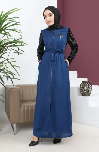 Abaya Détail Paillettes Indigo 15200 13613