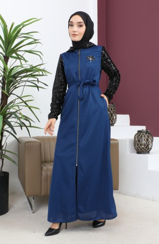 Abaya Détail Paillettes Indigo 15200 13613