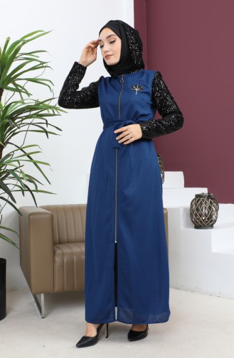 Abaya Détail Paillettes Indigo 15200 13613