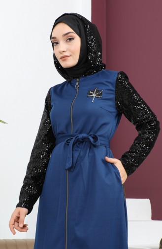 Abaya Détail Paillettes Indigo 15200 13613