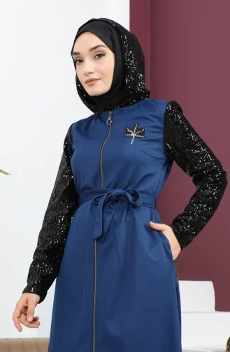 Abaya Détail Paillettes Indigo 15200 13613