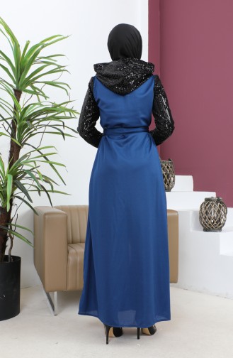 Abaya Détail Paillettes Indigo 15200 13613