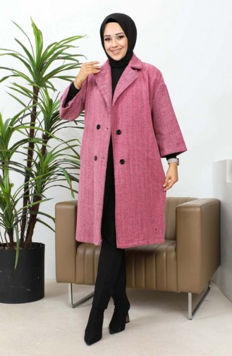 Düğmeli Kaşe Kaban 0061A-01 Gül Kurusu