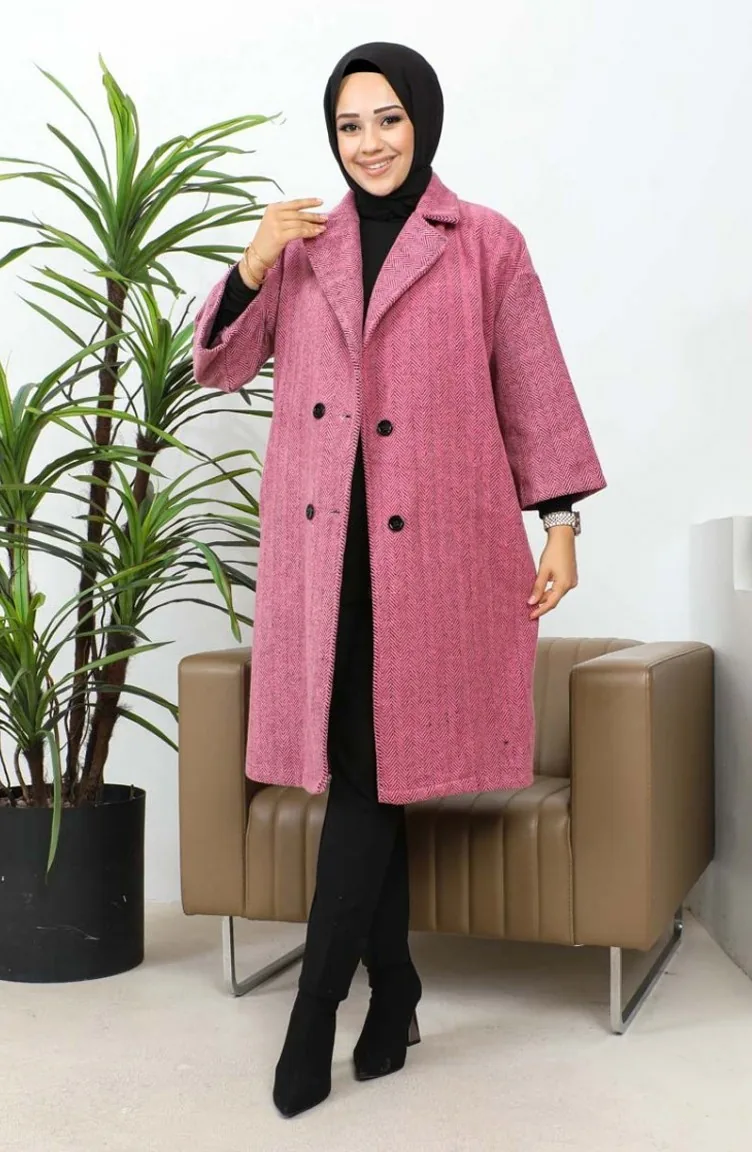 Manteau Cachemire Boutonné 0061A-01 Rose Poudré 0061A-01