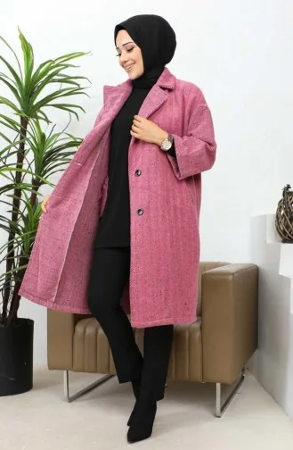 Manteau Cachemire Boutonné 0061A-01 Rose Poudré 0061A-01
