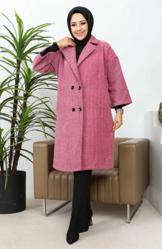 Düğmeli Kaşe Kaban 0061A-01 Gül Kurusu
