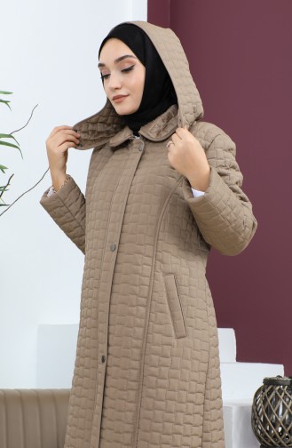 Manteau Matelassé à Motif Diamants Grande Taille 5062-04 Vison 5062-04