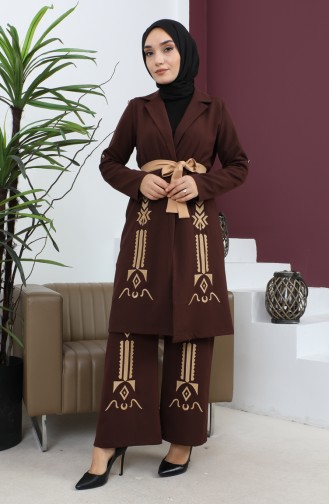 Nakış Detaylı Takım Kahverengi 19002