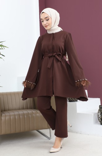 Feather Detailed Suit Brown 19131 14611