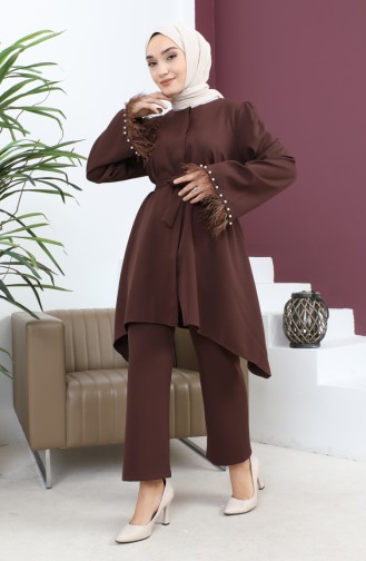 Feather Detailed Suit Brown 19131 14611