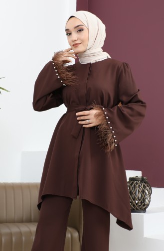 Feather Detailed Suit Brown 19131 14611