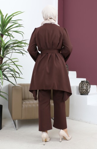 Feather Detailed Suit Brown 19131 14611