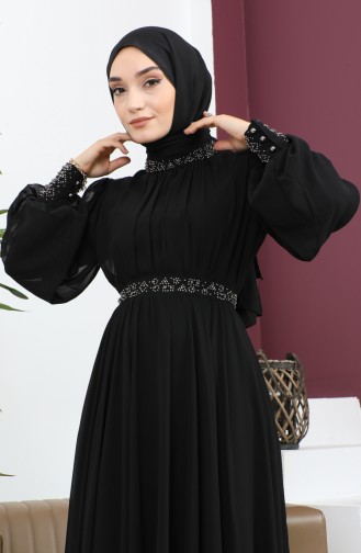 Black Hijab Evening Dress 14137