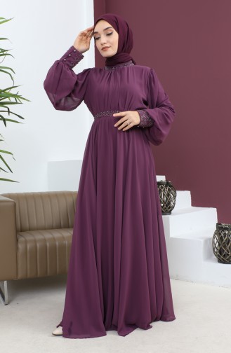 Steindetailliertes Chiffon-Abendkleid Pflaume 19109 14694