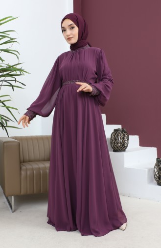 Steindetailliertes Chiffon-Abendkleid Pflaume 19109 14694