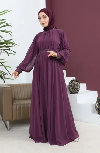 Steindetailliertes Chiffon-Abendkleid Pflaume 19109 14694