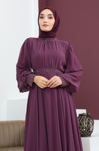 Steindetailliertes Chiffon-Abendkleid Pflaume 19109 14694