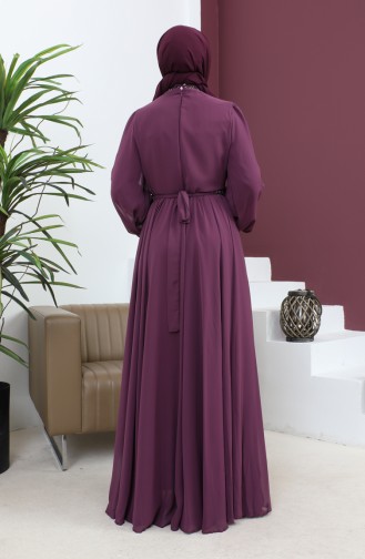 Steindetailliertes Chiffon-Abendkleid Pflaume 19109 14694