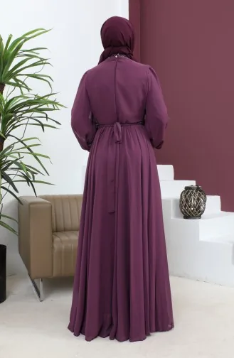 Steindetailliertes Chiffon-Abendkleid Pflaume 19109 14694