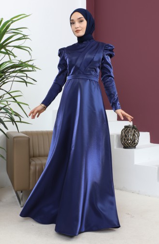 Robe De Soirée Drapée Poitrine Indigo 19124 14803