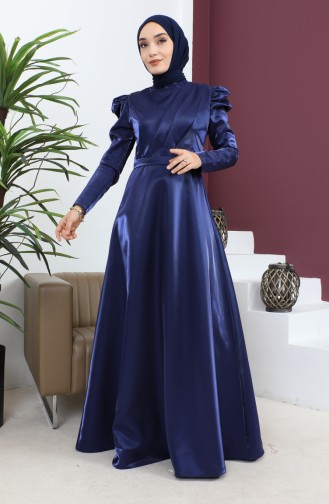 Robe De Soirée Drapée Poitrine Indigo 19124 14803