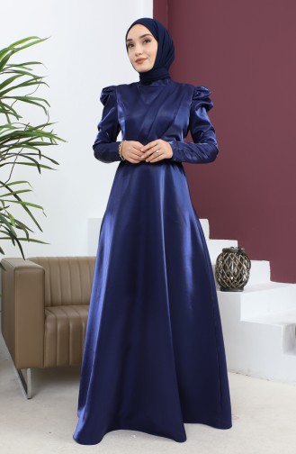 Robe De Soirée Drapée Poitrine Indigo 19124 14803