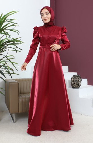 فستان سهرة بثنيات عند الصدر أحمر كلاريت 19124 14804