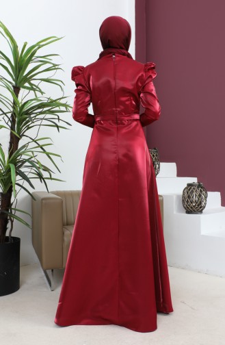 فستان سهرة بثنيات عند الصدر أحمر كلاريت 19124 14804