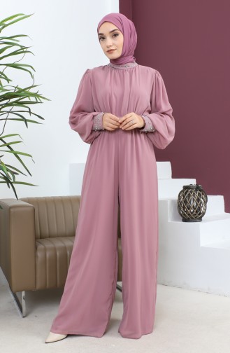 Steen Gedetailleerde Chiffon Jumpsuit Avondjurk Dusty Rose 19153 14813