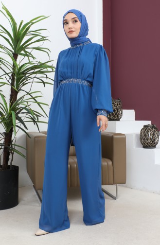 Steen Gedetailleerde Chiffon Jumpsuit Avondjurk Blauw 19153 14814