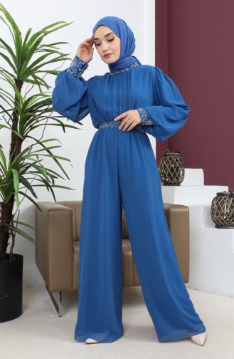 Steen Gedetailleerde Chiffon Jumpsuit Avondjurk Blauw 19153 14814