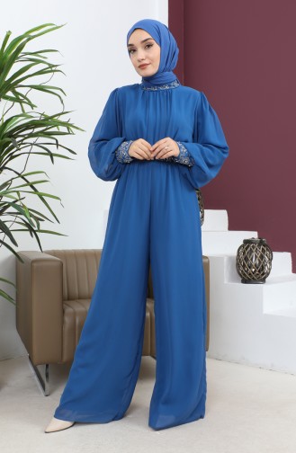 Steen Gedetailleerde Chiffon Jumpsuit Avondjurk Blauw 19153 14814