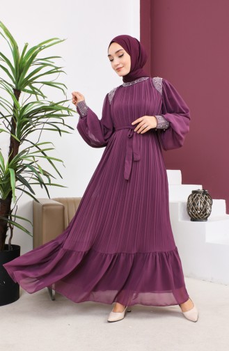 Abendkleid Aus Plissiertem Gesteinigtem Chiffon Pflaume 19154 14855