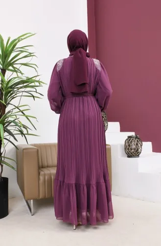 Robe De Soirée Plissée En Mousseline De Soie Prune 19154 14855