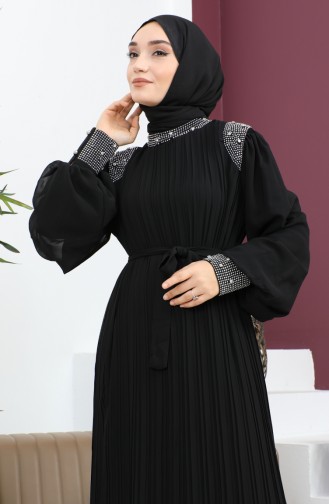 فستان سهرة شيفون مطوي باللون الأسود 19154 14858