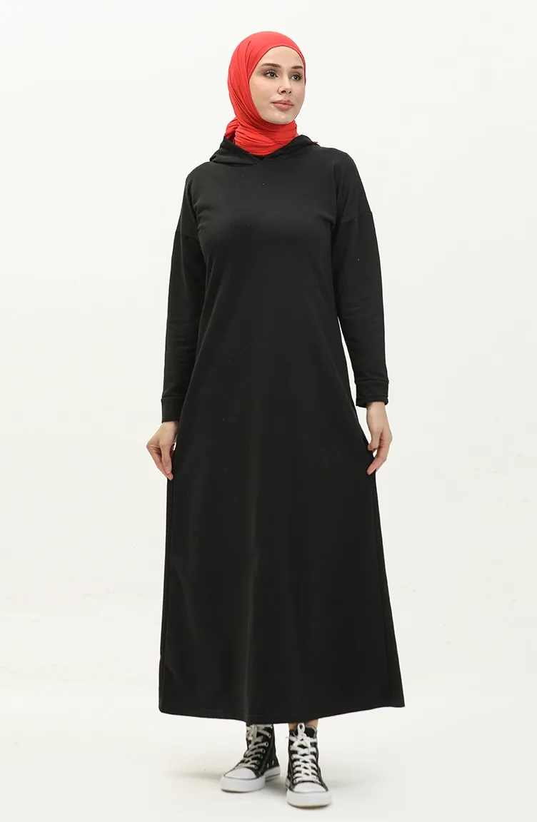 Kapuzenkleid 3012-01 Schwarz 3012-01
