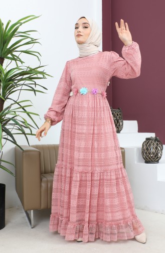 Lace Belt Floral Dress Pink 10242 14627